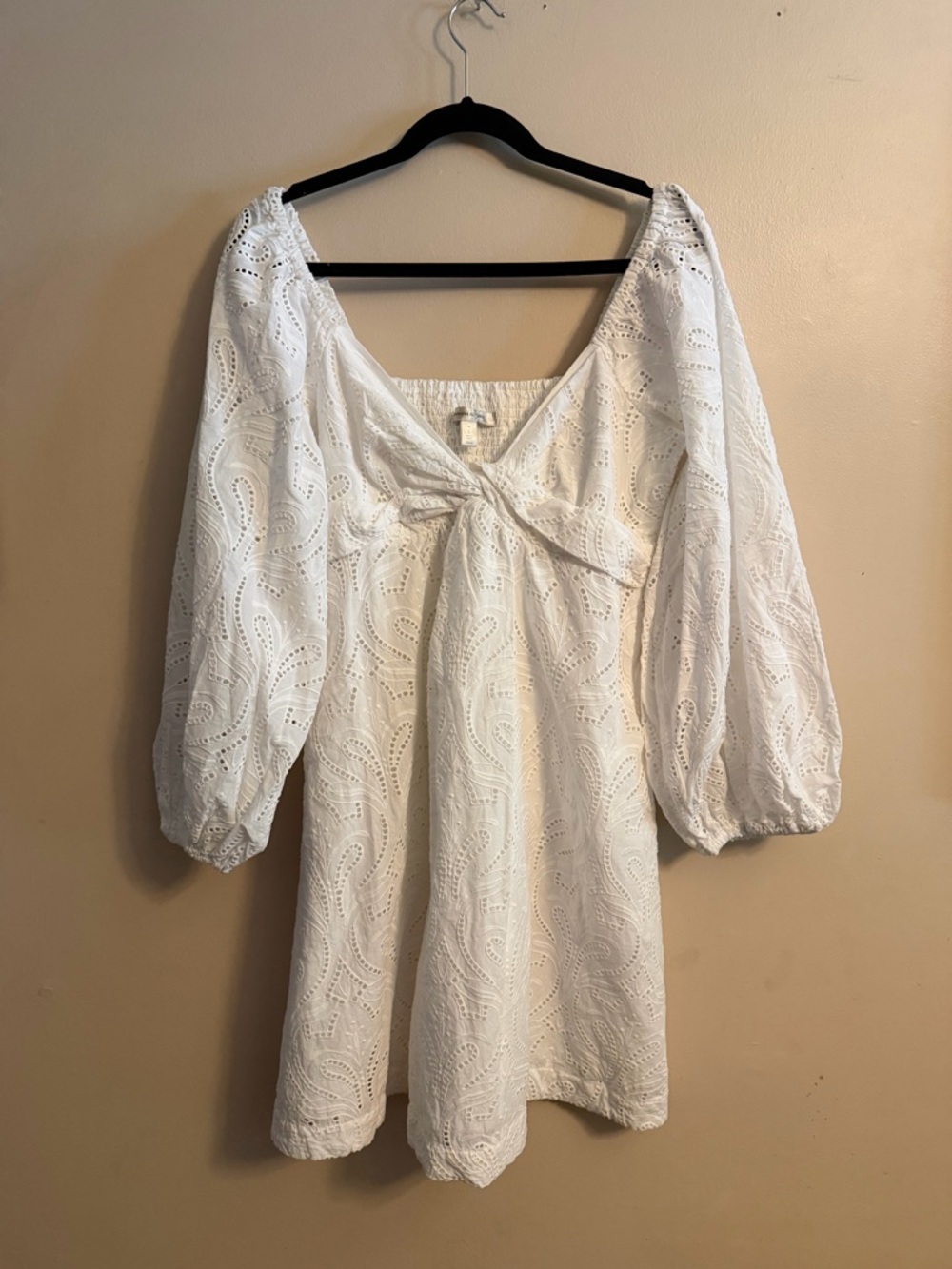 Banana Republic White Eyelet Tie-Front Puff Sleeve Mini Dress